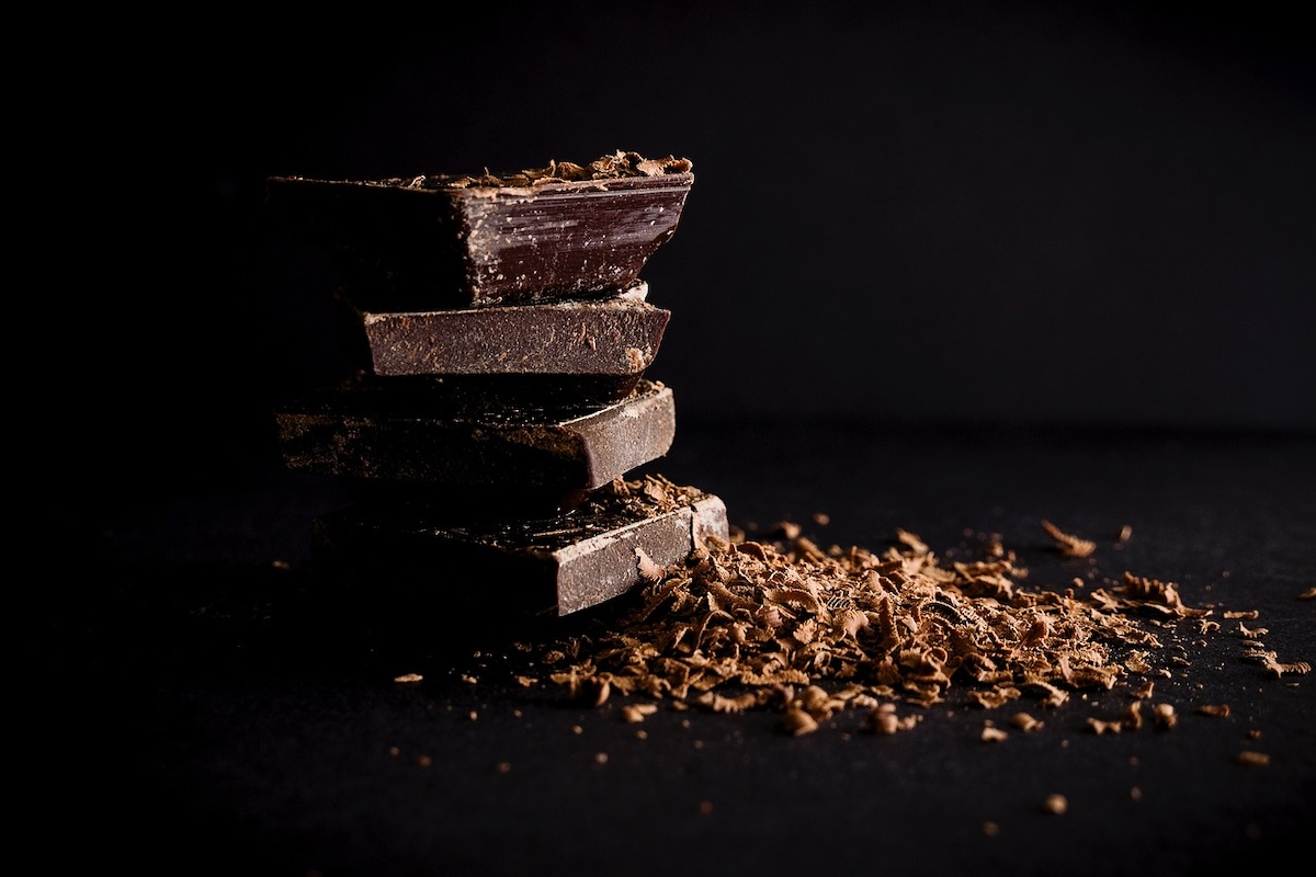 a pile of dark chocolate squares. 